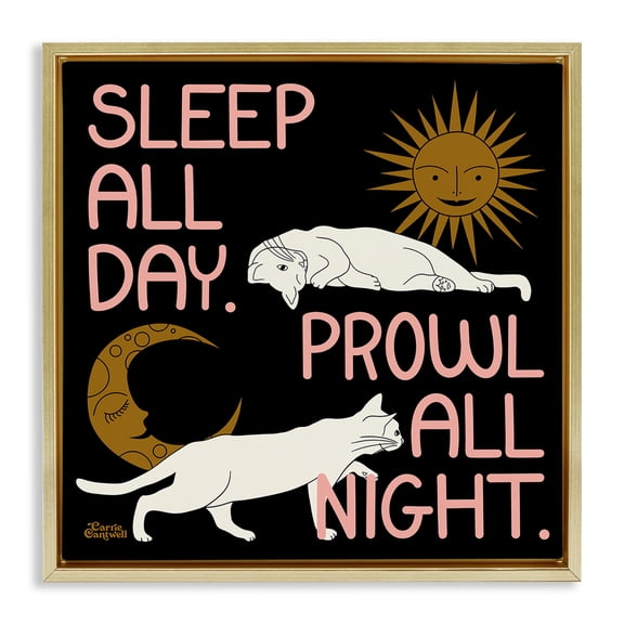 Stupell Industries Sleep & Prowl Cats Animals & Insects Painting Gold Floater Framed Art Print Wall Art, 18 x 18