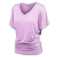 thumbnail image 4 of Mohiass Batwing Short Sleeve Dolman Tops for Women Plus Size Banded Bottom Fold Hem Top Casual Loose Flowy T Shirts Purple 3XL, 4 of 5