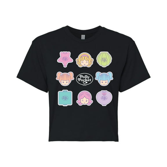 Polly Pocket - Polly Pocket Grid - Juniors Cropped Cotton Blend T-Shirt