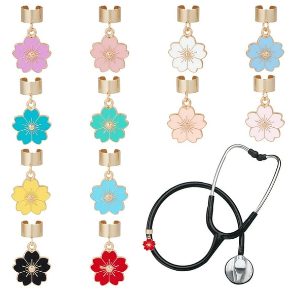12Pcs Cherry Blossom Stethoscope Charms 1 Inch Stethoscopes Tag Alloy Flower Pendant ID Name Tag Charm Stethoscope Charms Stethoscopes Accessories for Doctor Nurse Medical Assistant