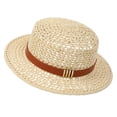 thumbnail image 2 of Tdxkok Women Hollow Woven Flat Top Straw Sun Hat French Retro Style Light UV Protection Headwear for Summer Beach Vacation Outdoor Travel, 2 of 7