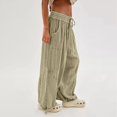 thumbnail image 5 of Womens Casual Loose Fit Wide Leg Cotton Pants Drawstring Stitching Baggy Pants Trousers with Pockets Khaki S, 5 of 9