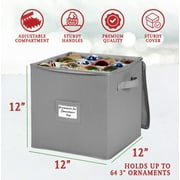 Hold N' Storage Christmas Ornaments Storage Box Polyester with Zipper, up to 64 -3 Ornaments - Gray