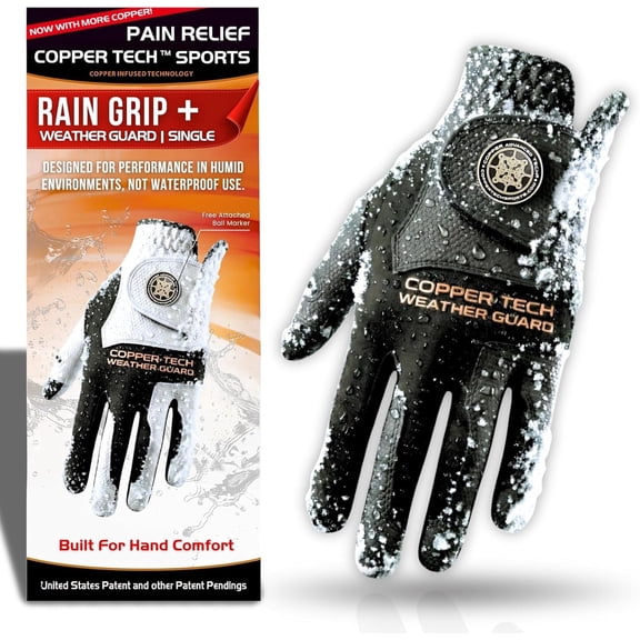 Copper Tech Plus Rain Golf Gloves Women | Water-Enhanced Golf Rain Gloves for Women | Joint Support Ergonomic Copper Compression (Black/Black, Small, Left)