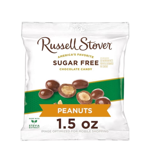 Sugar-Free Chocolate Covered Peanuts, 1.5 Oz, Pack of 4 | Russell Stover Stevia-Sweetened Chocolate-Coated Peanuts | Keto-Friendly & Gluten-Free | Ships in an Aromatik™ Damage Proof Box