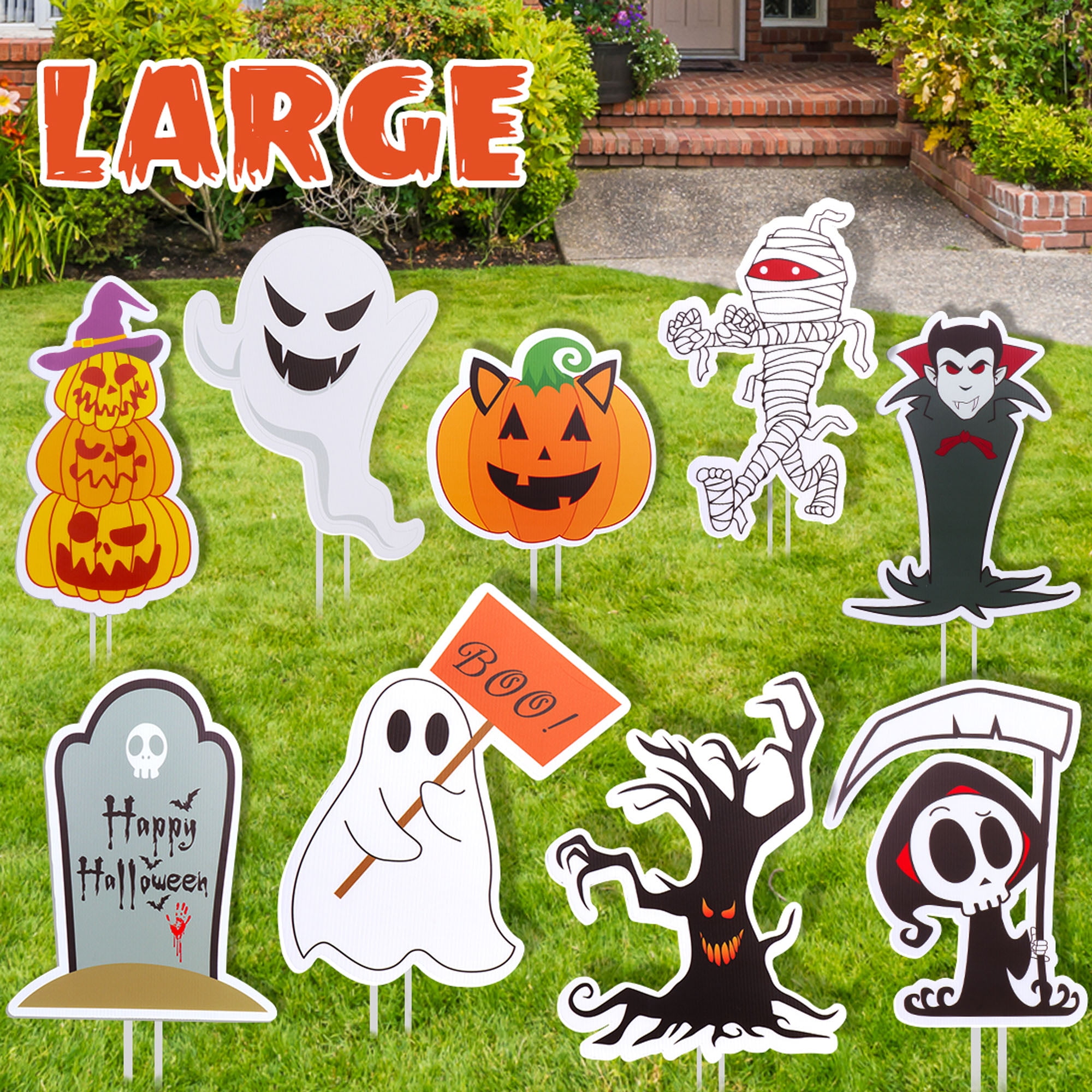 Halloween Decor Yard Sign Stakes, 9PCS Funny Garden Decor Lawn