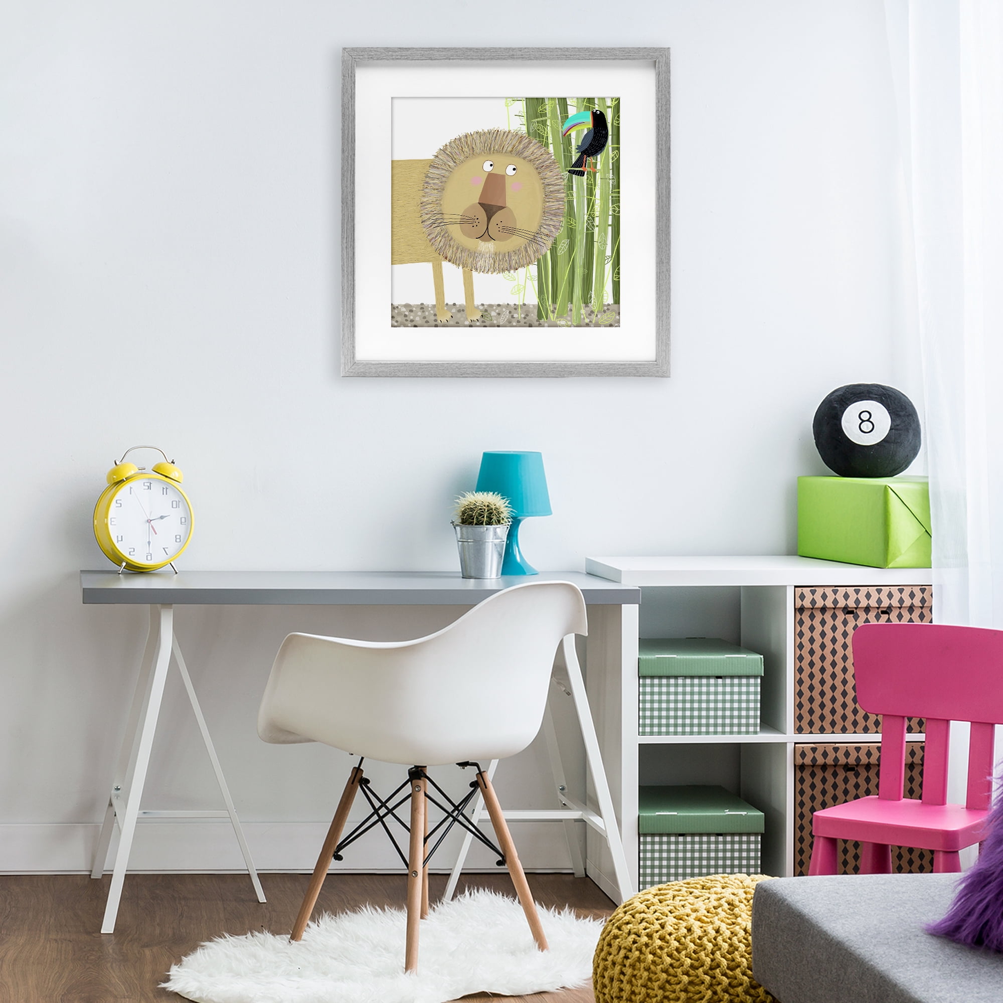 Stupell Industries Lion with Bamboo Trees & Toucan Gray Framed Print Under Glass, design by Carla Daly
