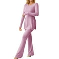 thumbnail image 1 of MesaSe Women‘s Two Piece Knit Matching Outfits Crew Neck Slit Hem Tee And Pants Tracksuit Sets, 1 of 5