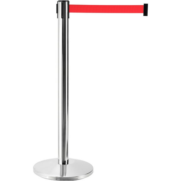 Global Industrial Retractable Belt Barrier 40"" Stainless Steel Post 7-1/2' Red