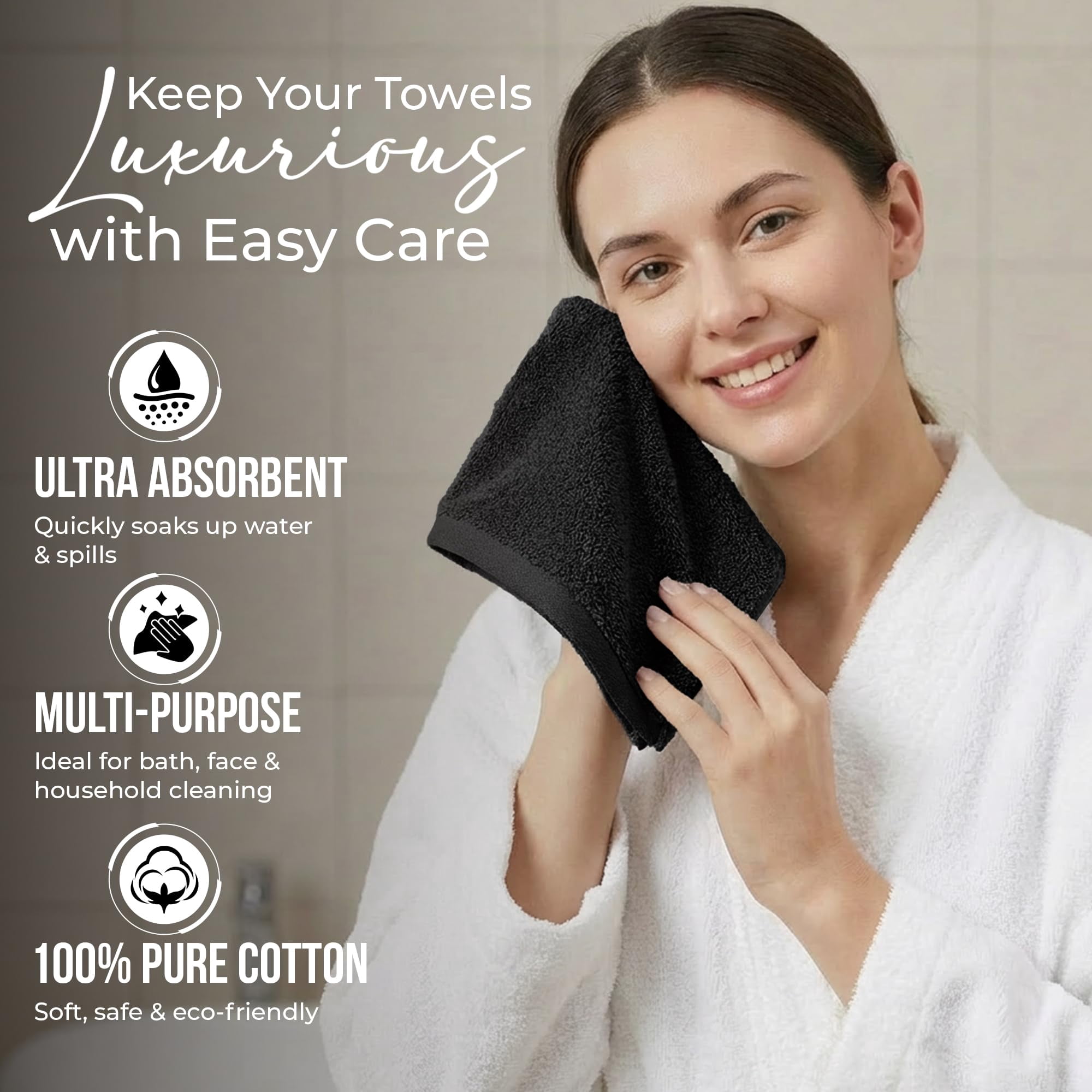RIVERSIDE 24 Pack Luxury Washcloths 12x12 with Soft Cotton 400 GSM Quick Dry and Absorbent for Face & Body - Black