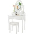 thumbnail image 1 of Vanity Table with LED Lighted Mirror, Modern Makeup Desk Set with 3 Modes, 3 Drawers & Cushioned Stool for Bedroom, 1 of 7