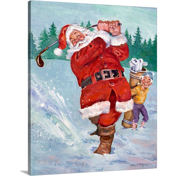 Great BIG Canvas | Hal Frenck Premium Thick-Wrap Canvas entitled Snow Golfing Santa