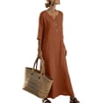 thumbnail image 5 of TAGOLD Womens Short Sleeve V-Neck Dress Solid Color Button Loose Maxi Dress Casual Daily Summer, 5 of 5