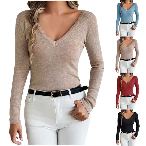 Sakmal Sweater for Women Winter Black V Neck Plain Fashion Women Sweaters L