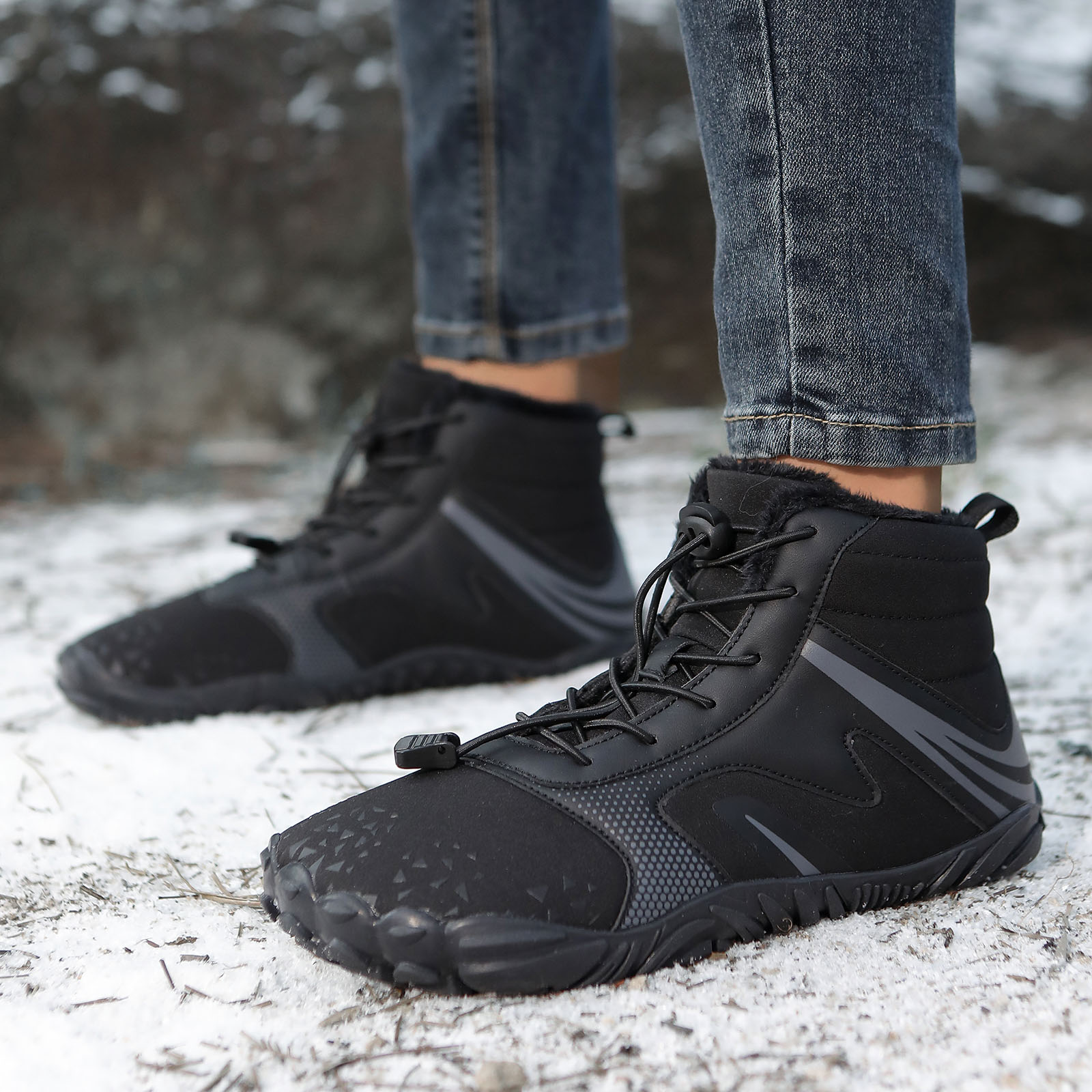 Modisza Mens Womens Barefoot Snow Boots Minimalist Zero Drop Winter Shoes Fleece Lined Ankle Sneakers for Hiking Walking Outdoor