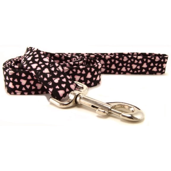 Pink Hearts on Black Dog Leash - Size - Small