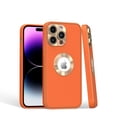 thumbnail image 2 of For Apple iPhone 14 Pro Max PU UV Leather Design Hybrid with Chrome Circle PC Hard Shockproof Bumper Full Body Protective Cover ,Xpm Phone Case [ Orange / Gold ], 2 of 4