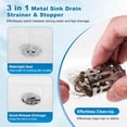 thumbnail image 2 of 2 Pack 3 in 1 Bathroom Sink Drain Strainer, Universal Pop Up Stopper with Removable Stainless Steel Filter Basket Hair Catcher, Sink Plug for 1.1''~2.36'' Basin, Brass Bullet Core, Chrome, 2 of 9