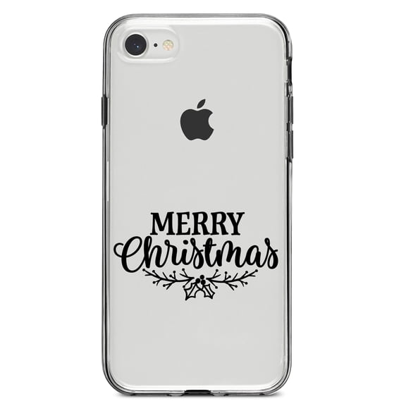 DistinctInk Clear Shockproof Hybrid Case for iPhone 7 8 SE (2020 Model) 4.7" Screen TPU Bumper Acrylic Back Tempered Glass Screen Protector - Merry Christmas Mistletoe - Black