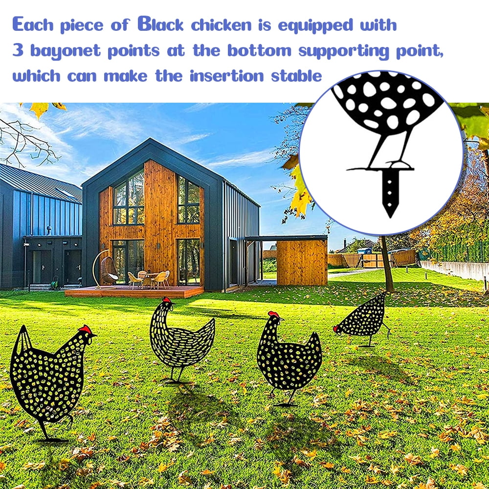 EASTIN 5 Packs Metal Chicken Yard Art, 13" Garden Decor for Outside, Rooster Silhouette Lawn Decoration