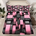 thumbnail image 2 of Castle Fairy Geometric Plaid Full Size Sheets for Boys Girls,Black Pink Grid Bed Sheets, 2 of 7
