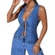 thumbnail image 2 of Chaleco Vaquero Sin Mangas con Escote en V Profundo y Lazo Frontal para Mujer Azul Oscuro L, 2 of 8