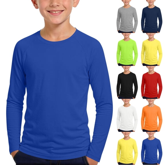 Boys Girls Long Sleeve Shirts Solid Color Fall Kids soft Crewneck T-Shirts Tops Casual Basic Tees 5-14Y Navy 13-14Years