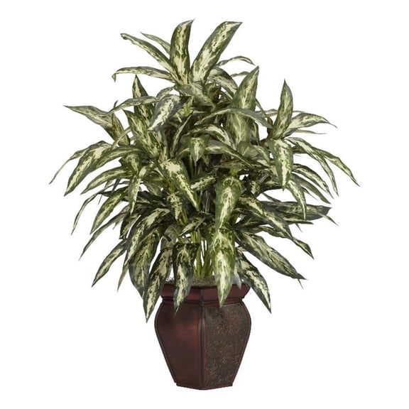 Pemberly Row Aglaonema with Decorative Vase Silk Plant in Green/Brown