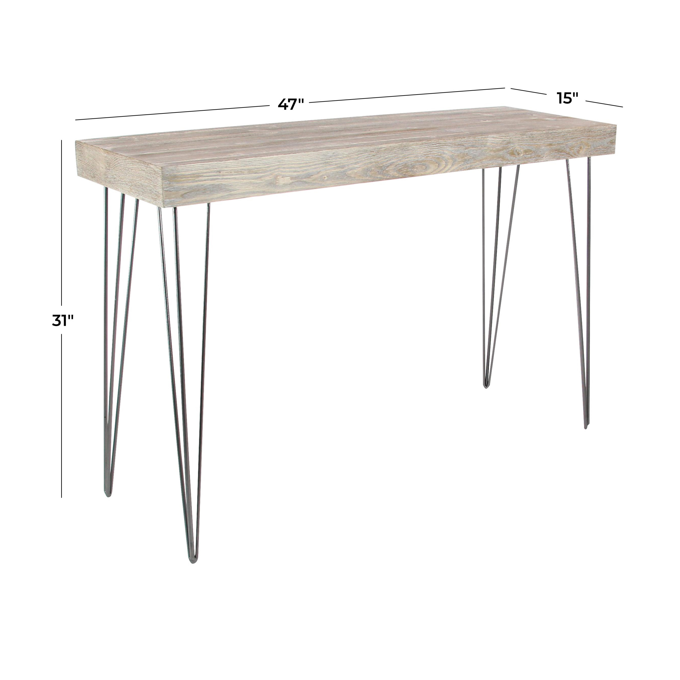 DecMode 47" x 31" Brown Wood Rectangular Console Table with Black Metal Hairpin Legs, 1-Piece
