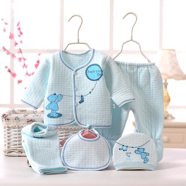 5pcs/sets Newborn Baby Unisex Clothing Soft Cotton Set Infant Long Sleeve Girls Shirt+pant Bibs Hat Suit Underwearstyle 3Newborn He Qiyong unisex