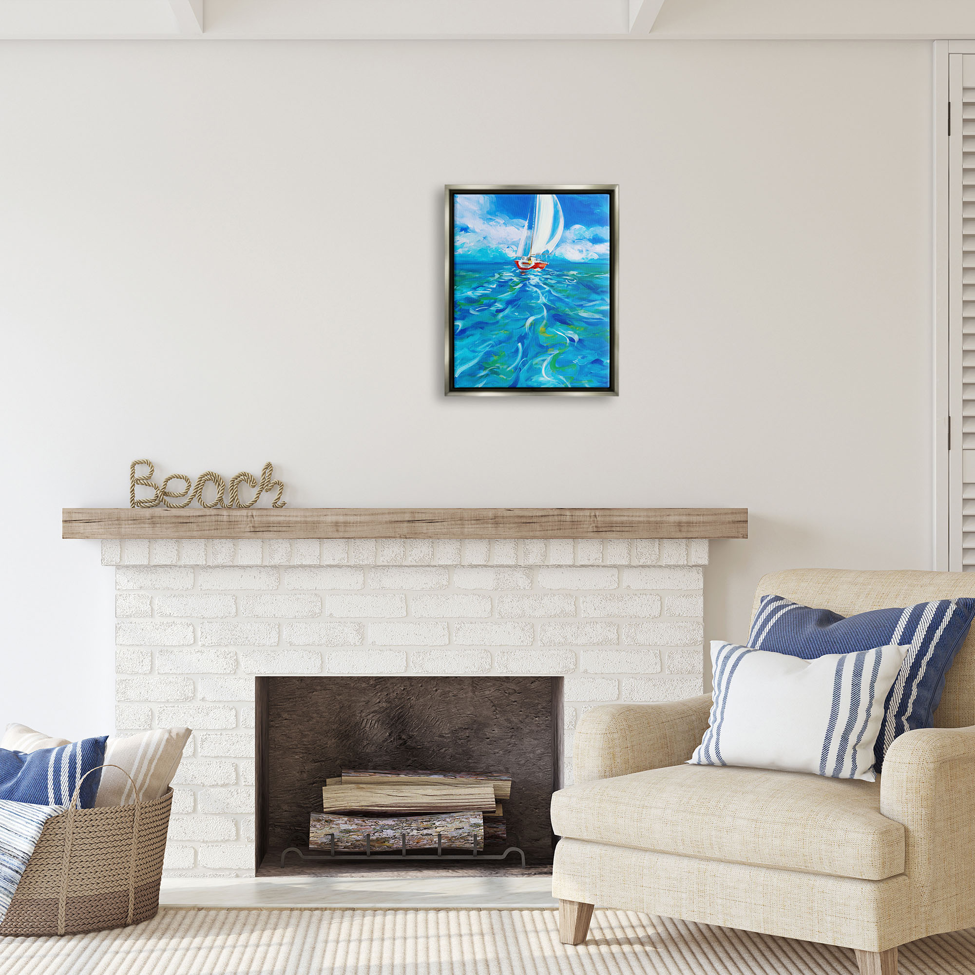 Stupell Industries Vivid Boat Wake Transportation Painting Gray Floater Framed Art Print Wall Art, 17 x 21