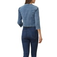 thumbnail image 3 of INSPIRE CHIC Denim Crop Jacket for Women’s Round Neck 3/4 Sleeves Frayed Casual Jean Jacket, 3 of 5