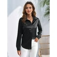 thumbnail image 5 of Satin Blouses for Women Silk Button Down Shirts Long Sleeve Business Casual Tops Black L, 5 of 7