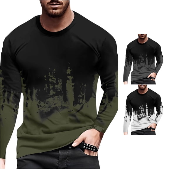 ZXLBBD Mens T Shirts Tie Dye Print Workout Shirts Long Sleeve Crewneck Graphic Tee Loose Fit Athletic T-Shirts for Man Casual,Green,3XL