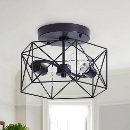

Aiwen Classic Metal Open Caged 2 Lights Flush Mount Ceiling Lamp