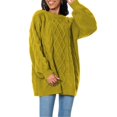 thumbnail image 2 of Women's Chunky Cable Knit Sweater Oversized Crewneck Cozy Soft Winter Pullover (Yellow, M), 2 of 5