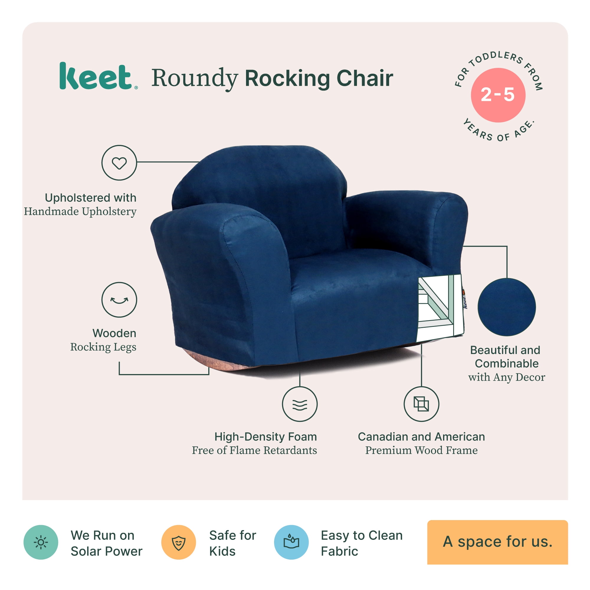 Keet Bubble Rocking Children's Solid Print Fabric, Foam, Wood Indoor Chair Denim