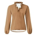 thumbnail image 4 of ATOYSOY Women's Loose Tops Fashion Solid Color Ruffle Pullover Spring Workout Casual Elegant Blouse V Neck Sweatshirts Long Sleeve Shirts Winter Yellow M, 4 of 5