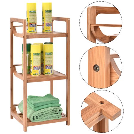 Costway 3-Tier Bathroom Shelf Bamboo Bath Storage Space Saver Organizer Shelves Rack - Walmart.com
