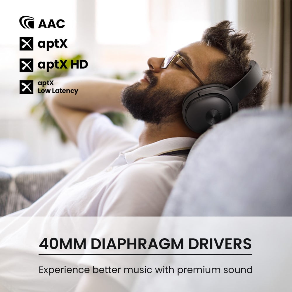 Active Noise Canceling Headphones Bluetooth Wireless Headphones Over Ear Bluetooth 5.2 Deep Bass 30Hrs for Home Office,Jet Black