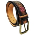 thumbnail image 3 of Men's 1-1/2" Wide Tan Leather Floral Tooled Casual Jean Belt 26FKBrown, 3 of 3