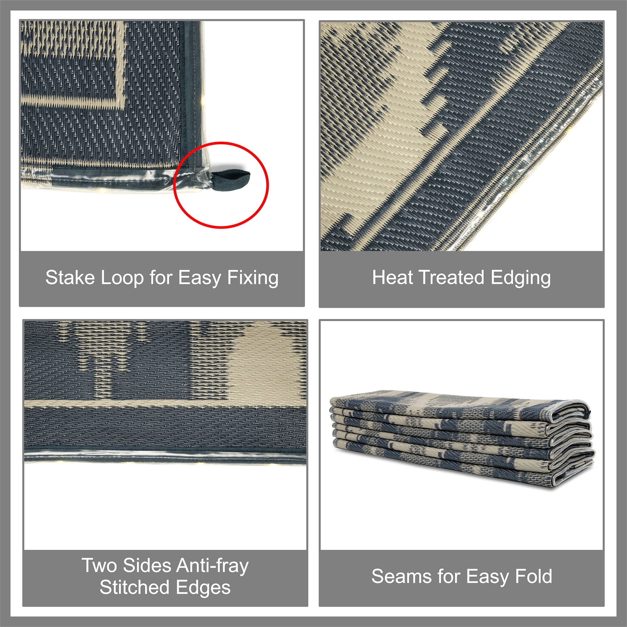 Auto Drive 9'x 12' Reversible Grey/Blue Lighted Ikat RV Patio Mat, Perfect for RV Patios and Garden Patios, Polypropylene