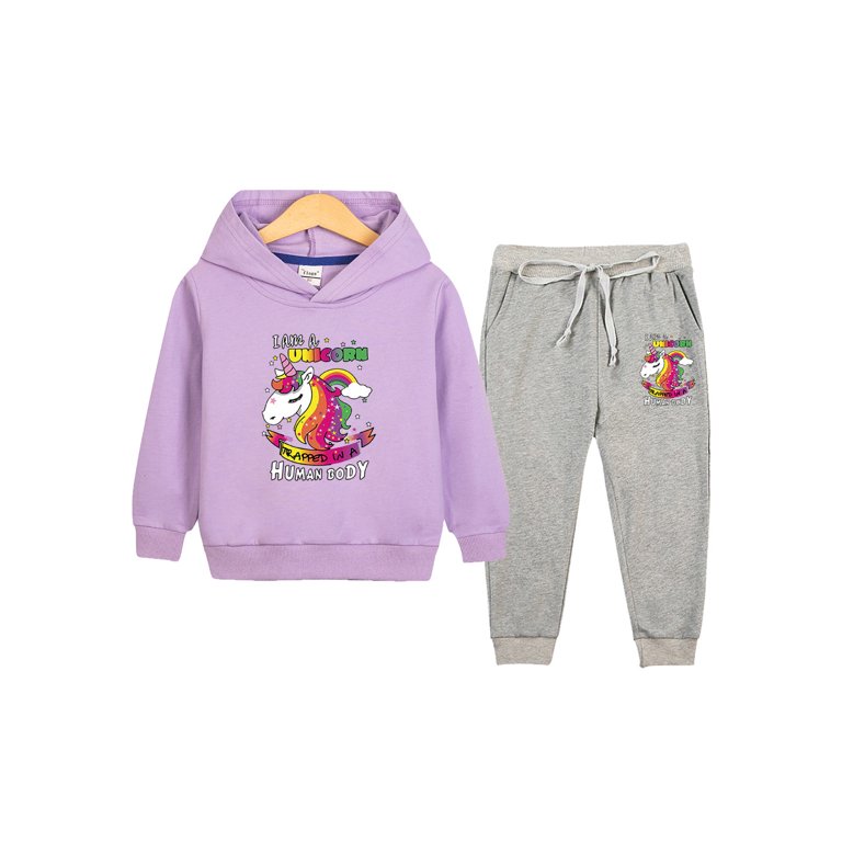 Haite Girls Long Sleeve Animal Print Sweatshirt Set Cute With Pockets  Hoodies And Sweatpants Sport Hooded Elastic Waist Sweatsuit Purple Gray  140cm - Walmart.com