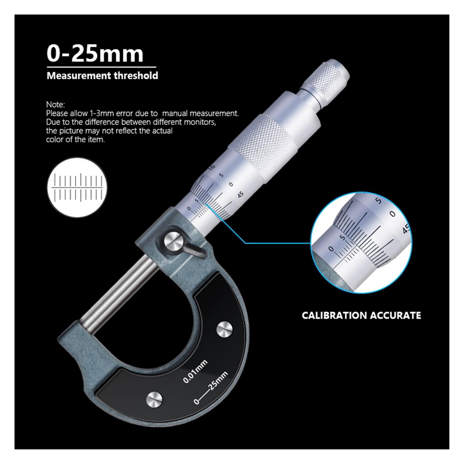 Caliper 0-25mm 0.01mm Outerside Micrometer Measure Precision Gauge Metal Caliper Measuring Tools