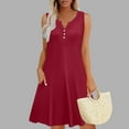 thumbnail image 2 of SMihono Dresses for Women Casual Summer Boho Beach Dress Loose V Neck Sleeveless Sundresses Swimsuit Coverup with Pockets Wine XXL, 2 of 7