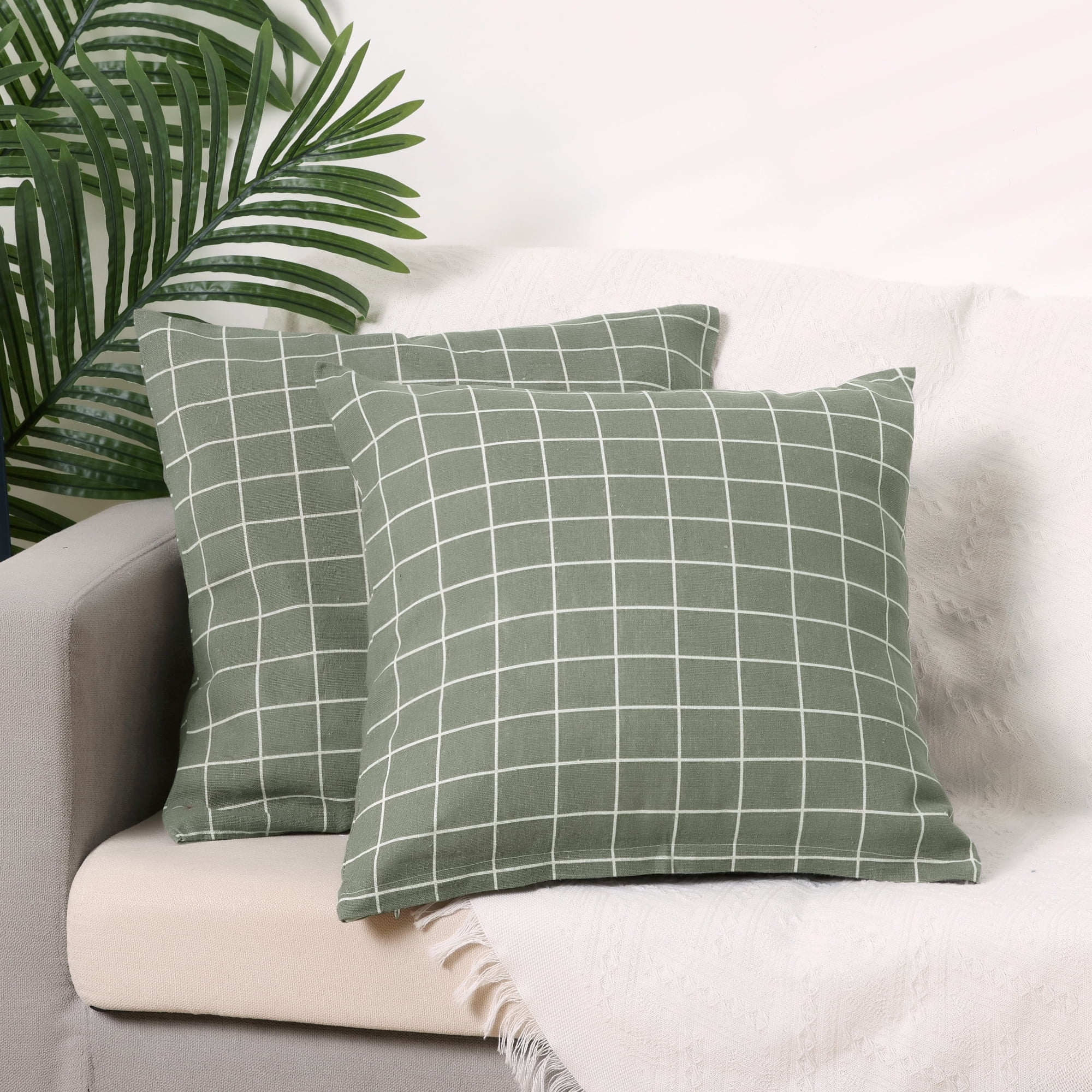 Unique Bargains Plaid Throw Pillow Covers Square Linen Cushion Pillowcase Grey 20" x 20"