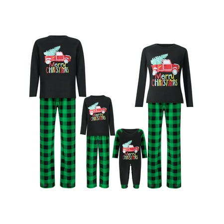 

Merry Christmas Family Matching Pajamas Sets Truck Print Tops Plaid Pants Xmas Holiday Sleepwear Loungewear Jammies Pjs Outfit