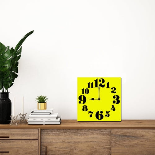 Soliyoahee Yellow Clock 10inch Wooden Square Bathroom Clock Silent No Tick Battery Powered for Bathroom Living Room Kitchen Office (Style 13)
