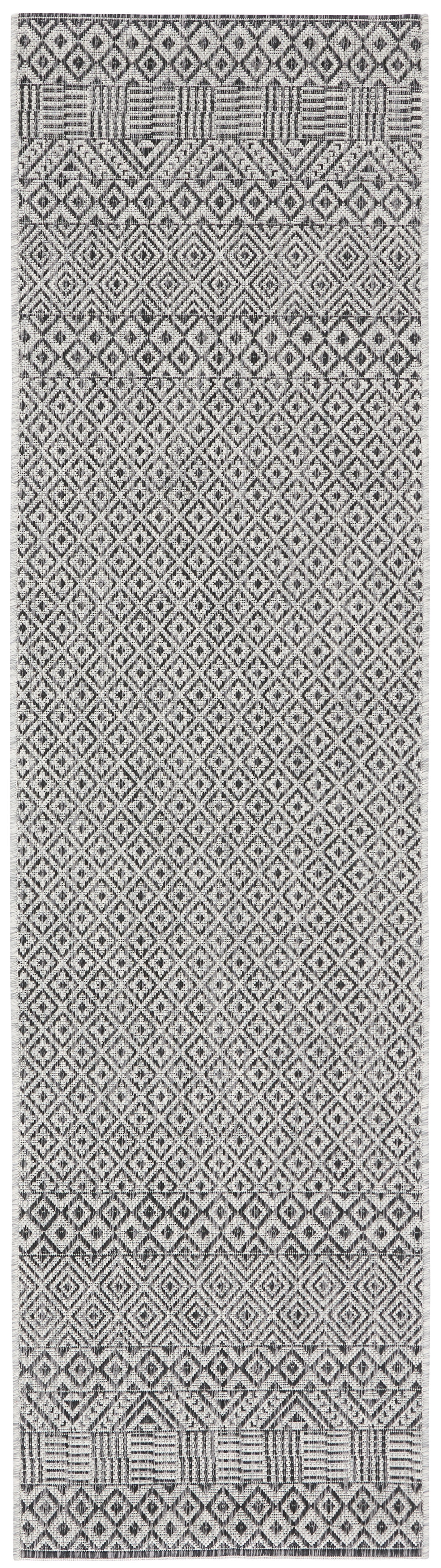 SAFAVIEH Courtyard Evander Geometric Indoor/Outdoor Runner Rug, Gray/Black, 2'3" x 8'