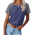thumbnail image 4 of SHIBEVER Women T Shirts Short Sleeve Top for Women Summer Casual Color Block Tunic Tops Loose Fit Side Split Tops Crewneck Ladies Blouses Navy Blue XXL, 4 of 5